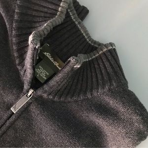 Eddie Bauer Zip Front Heavy Chunky Long Sleeve Sweater Cardigan L Grey Preppy